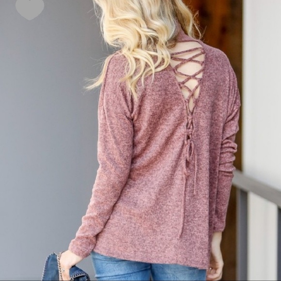 Tops - Mauve Long Sleeve Top with Criss Cross Back